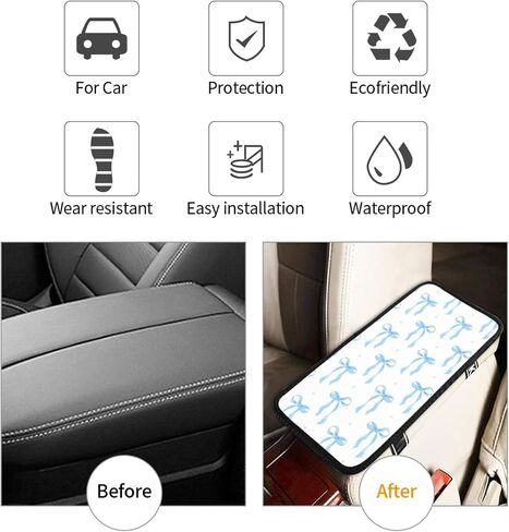 Cute Blue Ribbon Bow Watercolor Car Center Console Armrest Cover Pad, Universal Auto Armrest Seat Box Cover Protector Non Slip Car Interior Decor Accessories for Most Car, Truck, SUV in Saudi Arabia