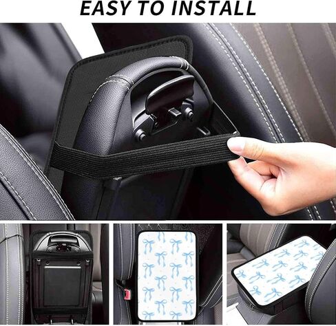 Cute Blue Ribbon Bow Watercolor Car Center Console Armrest Cover Pad, Universal Auto Armrest Seat Box Cover Protector Non Slip Car Interior Decor Accessories for Most Car, Truck, SUV in Saudi Arabia