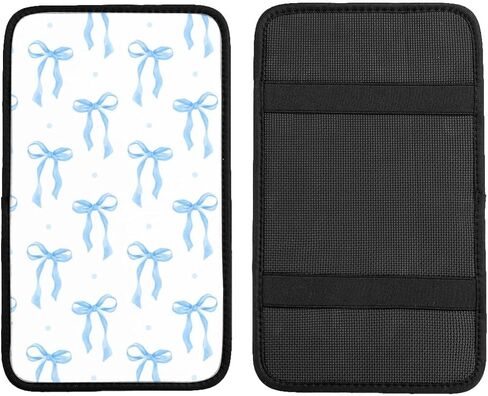 Cute Blue Ribbon Bow Watercolor Car Center Console Armrest Cover Pad, Universal Auto Armrest Seat Box Cover Protector Non Slip Car Interior Decor Accessories for Most Car, Truck, SUV in Saudi Arabia