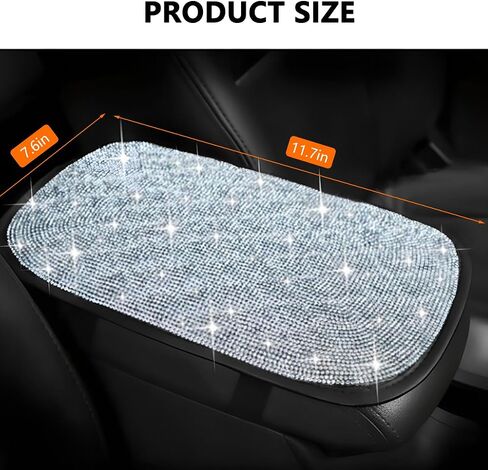 Bling Car Center Console Cover, Crystal Rhinestone Leather Vehicle Armrest Box Protector Cushion Pad for Women Girls, Soft Comfortable Auto Arm Rest Mat, Universal for SUV RV Truck (White) in Kuwait