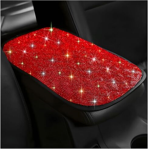 Bling Car Center Console Cover, Crystal Rhinestone Leather Vehicle Armrest Box Protector Cushion Pad for Women Girls, Soft Comfortable Auto Arm Rest Mat, Universal for SUV RV Truck (White) in Kuwait