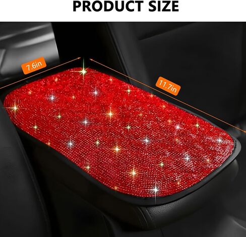 Bling Car Center Console Cover, Crystal Rhinestone Leather Vehicle Armrest Box Protector Cushion Pad for Women Girls, Soft Comfortable Auto Arm Rest Mat, Universal for SUV RV Truck (White) in Kuwait