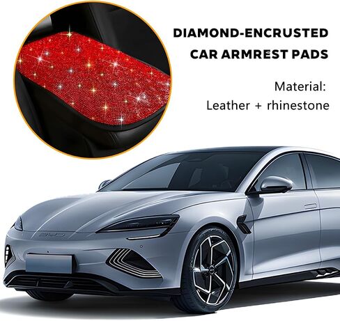 Bling Car Center Console Cover, Crystal Rhinestone Leather Vehicle Armrest Box Protector Cushion Pad for Women Girls, Soft Comfortable Auto Arm Rest Mat, Universal for SUV RV Truck (White) in Kuwait