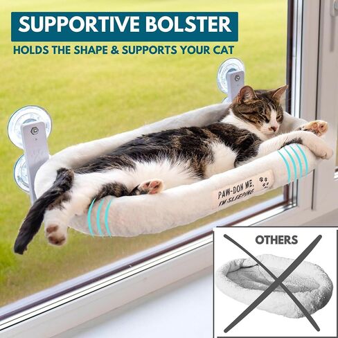 Cat Window Perch for Indoor Cats — Window Perch w 4 Strong Suction Cups & Soft Cushion; Solid Metal Frame; Easy to Assemble in Saudi Arabia
