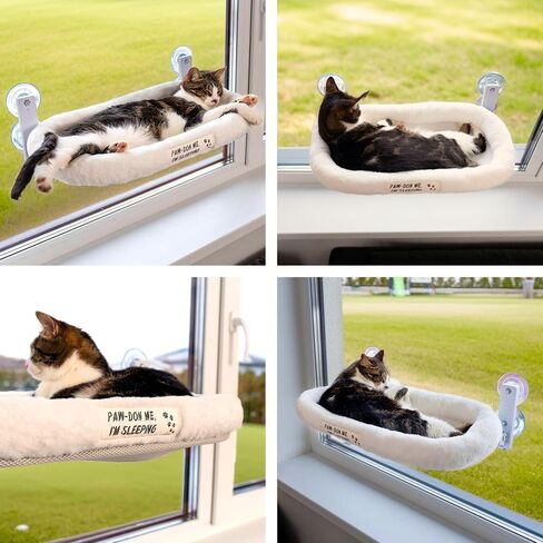 Cat Window Perch for Indoor Cats — Window Perch w 4 Strong Suction Cups & Soft Cushion; Solid Metal Frame; Easy to Assemble in Saudi Arabia