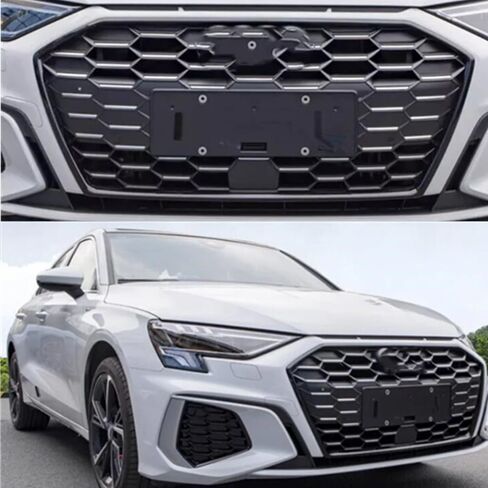 Karmoxs Front Grill Pumper Grille Trim Fit for Audi A3 S3 2022 2023 2024 Mesh Grill Glossy Black in Saudi Arabia