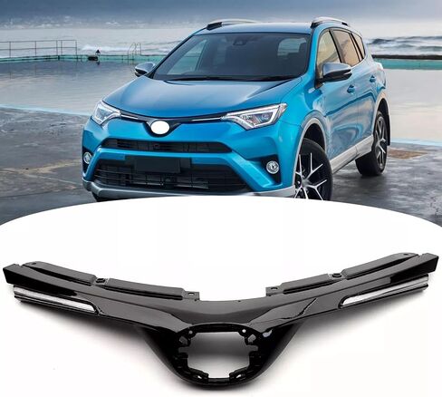 Bewild Front Bumper Upper Hood Grille Fit for 2016 2017 2018 Toyota RAV4 Glossy Black With Chrome Trim Grill Assembly Replacement For TO1200406 531010R120 (With Chrome Trim) in Saudi Arabia