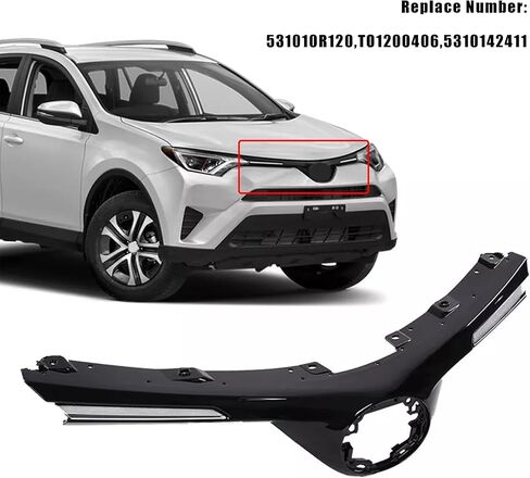 Bewild Front Bumper Upper Hood Grille Fit for 2016 2017 2018 Toyota RAV4 Glossy Black With Chrome Trim Grill Assembly Replacement For TO1200406 531010R120 (With Chrome Trim) in Saudi Arabia