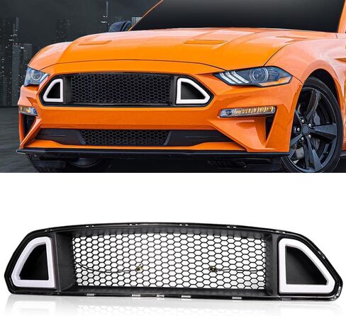 PIT66 Front Hood Upper Grille with White DRL LED Light, Compatible with Ford Mustang 2015-2017 in Saudi Arabia