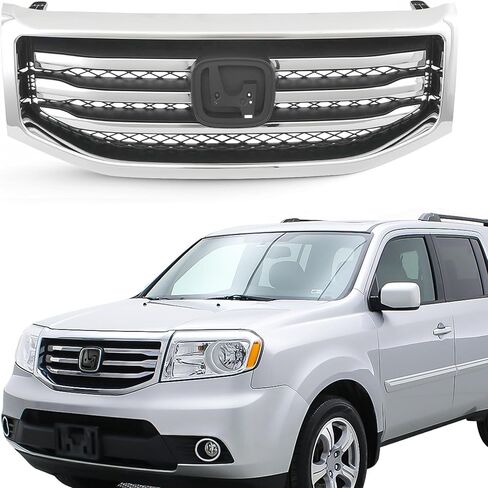 Partsflow Front Grill Upper Grille Assembly Chrome Trim Compatible with 2012-2015 Honda Pilot HO1202108 in Saudi Arabia