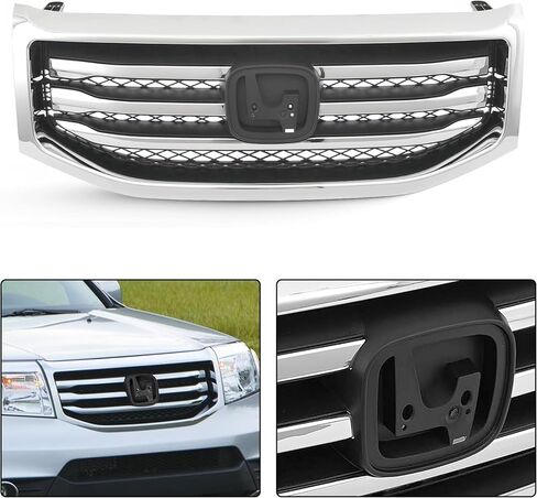 Partsflow Front Grill Upper Grille Assembly Chrome Trim Compatible with 2012-2015 Honda Pilot HO1202108 in Saudi Arabia