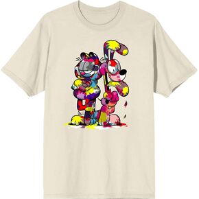 Garfield Odie & Garfield Messy Paint Crew Neck Short Sleeve Natural Men's T-Shirt in Saudi Arabia