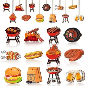 24 PCS Barbecue Theme Hanging Ornaments Wooden, BBQ Grilling Wood Hanging Pendants for Summer Picnic Birthday Baby Shower Party, BBQ Cutouts DIY Crafts Home Christmas Tree Decor in Saudi Arabia