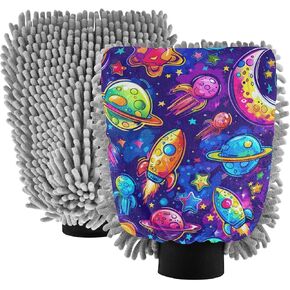 Absorbent Microfiber Car Wash Drying Mitts, 2 Pack, Scratch-Free & Lint-Free, Rich Foam, Highly Absorbent, Double Sided, Wash Mitt Perfect for Car Washing, L, Universe Starry Sky Rocket (8) in Saudi Arabia