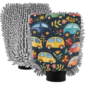 Absorbent Microfiber Car Wash Drying Mitts, 2 Pack, Scratch-Free & Lint-Free, Rich Foam, Highly Absorbent, Double Sided, Wash Mitt Perfect for Car Washing, L, Cartoon Car Pattern (2) in Saudi Arabia