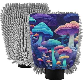 Absorbent Microfiber Car Wash Drying Mitts, 2 Pack, Scratch-Free & Lint-Free, Rich Foam, Highly Absorbent, Double Sided, Wash Mitt Perfect for Car Washing, L, Cute Mushroom (3) in Saudi Arabia