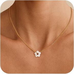 Gold Necklaces for Women, 14K Gold/Silver Plated Dainty Pearl Necklaces for Women Flower Pendant Satellite Chain Necklace Wedding Bridesmaid Jewelry Gift in Kuwait