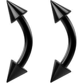 14g Black Titanium Anodized Over Surgical Steel Curved Barbell Eyebrow Ring Body Jewelry Piercing with Spikes 14 Gauge 3/8" 7Z ACC in Saudi Arabia