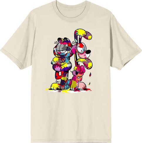 Garfield Odie & Garfield Messy Paint Crew Neck Short Short Natural Men Shirt in Saudi Arabia