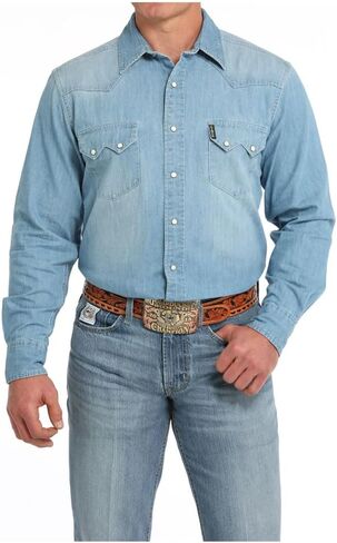 Cinch Men's Long Sleeve Modern Fit Denim Western Snap Shirt - Indigo in Saudi Arabia