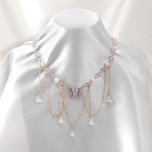 MOSTORY Butterfly Fairy Renaissance Necklace - Crystal Renfaire Choker for Fairycore Jewelry Women Fantasy Cosplay in Saudi Arabia