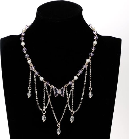 MOSTORY Butterfly Fairy Renaissance Necklace - Crystal Renfaire Choker for Fairycore Jewelry Women Fantasy Cosplay in Saudi Arabia