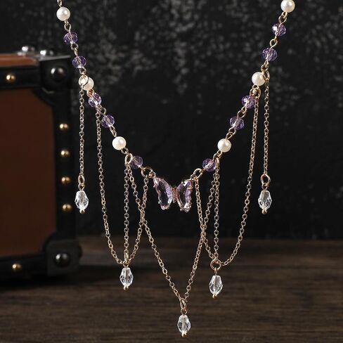 MOSTORY Butterfly Fairy Renaissance Necklace - Crystal Renfaire Choker for Fairycore Jewelry Women Fantasy Cosplay in Saudi Arabia