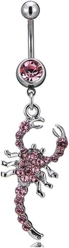 14G Scorpion Dangle Belly Button Rings Stainless Steel White Pink Rhinestone Belly Navel Rings 10mm Belly Curved Barbell Dainty Body Piercing Jewelry in Saudi Arabia