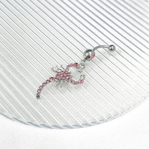 14G Scorpion Dangle Belly Button Rings Stainless Steel White Pink Rhinestone Belly Navel Rings 10mm Belly Curved Barbell Dainty Body Piercing Jewelry in Saudi Arabia