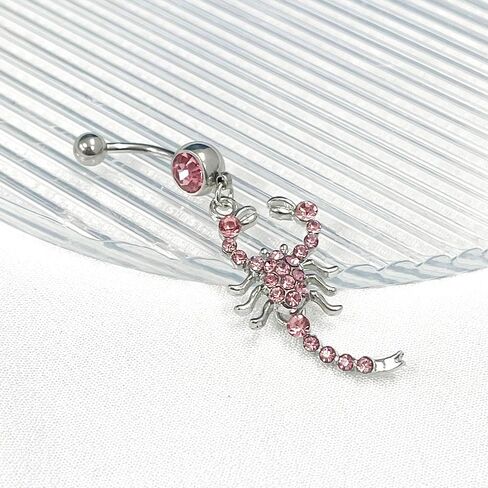 14G Scorpion Dangle Belly Button Rings Stainless Steel White Pink Rhinestone Belly Navel Rings 10mm Belly Curved Barbell Dainty Body Piercing Jewelry in Saudi Arabia