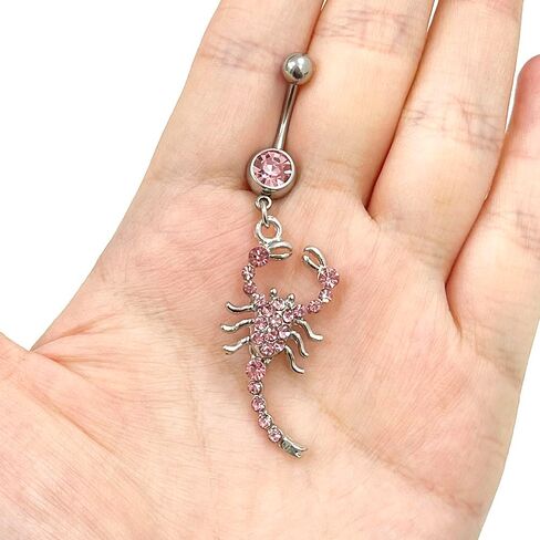 14G Scorpion Dangle Belly Button Rings Stainless Steel White Pink Rhinestone Belly Navel Rings 10mm Belly Curved Barbell Dainty Body Piercing Jewelry in Saudi Arabia