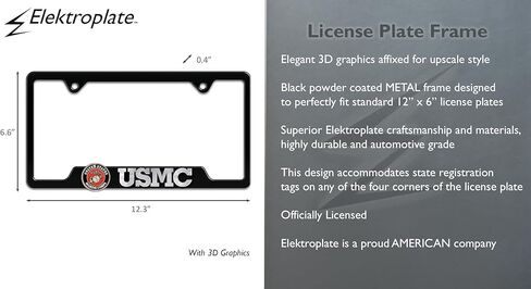 Elektroplate Officially Licensed – United States Marines USMC Crest Black All-Metal Open Corner Premium 3D License Plate Frame Tag Holder for Cars/SUVs/Trucks Weather-Proof Automotive Accessory in Saudi Arabia