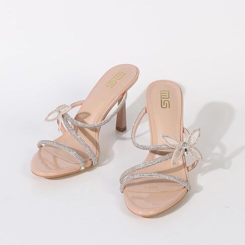 Women's Rhinestones Strappy Stilettos Sandals Fashion Butterfly Comfortable Open Pointed Toe Slip On High Heels Mules Slides for Party Wedding Date Dress Shoes in Saudi Arabia
