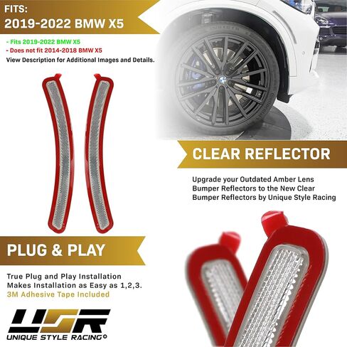 USR BMW X5 G05 Side Marker Lights - Euro Style Smoke Lens Front Bumper Reflector Light Set (Left + Right) Compatible with 2019-2023 BMW X5 G05 Chassis (Smoked) in Saudi Arabia
