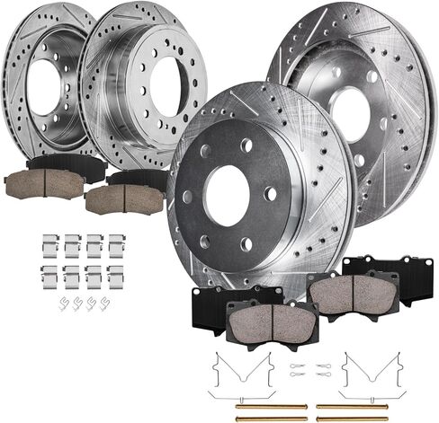Detroit Axle - 8pc Brake Kit for 03-09 Toyota 4Runner Lexus GX470, 13.31'' inch Front and 12.28'' inch Rear Drilled & Slotted Disc Brake Rotors Ceramic Brake Pads 2003 2004 2005 2006 2007 2008 2009 in Saudi Arabia