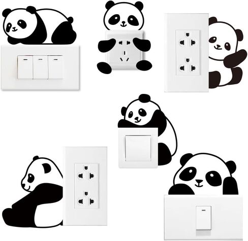 AHALDMaker 6pcs ملصقات تبديل ضوء الباندا لطيف ، 7x7 بوصة كرتون pandas ملصق ملصق ملصق الإضاءة شارات لحضانة غرفة المعيشة in Kuwait