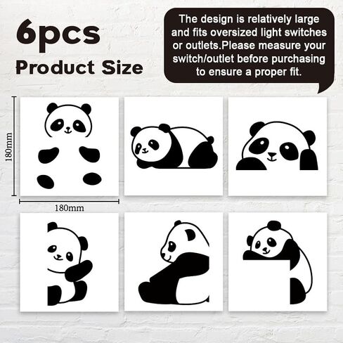 AHALDMaker 6pcs ملصقات تبديل ضوء الباندا لطيف ، 7x7 بوصة كرتون pandas ملصق ملصق ملصق الإضاءة شارات لحضانة غرفة المعيشة in Kuwait
