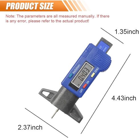 LCD Display Tire Tread Depth Gauge, Digital Tread Checker Tire Tester with Inch/MM Conversion of 0-1 Inches, Portable Measuring Gauge Tool for Car Motorcycle Truck SUV (Blue) in Kuwait
