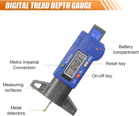 LCD Display Tire Tread Depth Gauge, Digital Tread Checker Tire Tester with Inch/MM Conversion of 0-1 Inches, Portable Measuring Gauge Tool for Car Motorcycle Truck SUV (Blue) in Kuwait
