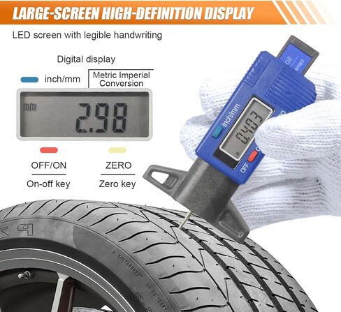LCD Display Tire Tread Depth Gauge, Digital Tread Checker Tire Tester with Inch/MM Conversion of 0-1 Inches, Portable Measuring Gauge Tool for Car Motorcycle Truck SUV (Blue) in Kuwait