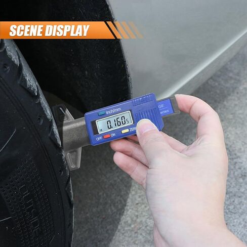 LCD Display Tire Tread Depth Gauge, Digital Tread Checker Tire Tester with Inch/MM Conversion of 0-1 Inches, Portable Measuring Gauge Tool for Car Motorcycle Truck SUV (Blue) in Kuwait