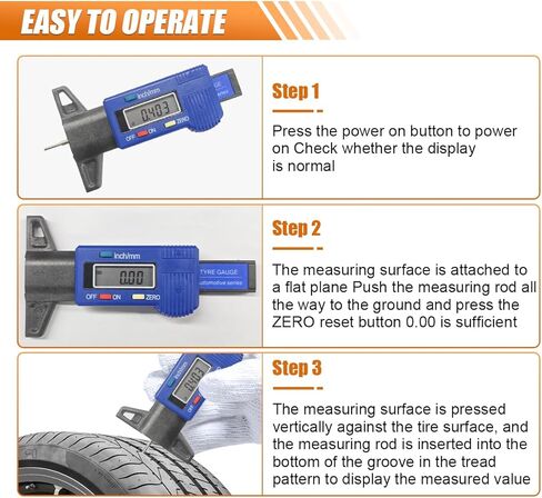 LCD Display Tire Tread Depth Gauge, Digital Tread Checker Tire Tester with Inch/MM Conversion of 0-1 Inches, Portable Measuring Gauge Tool for Car Motorcycle Truck SUV (Blue) in Kuwait