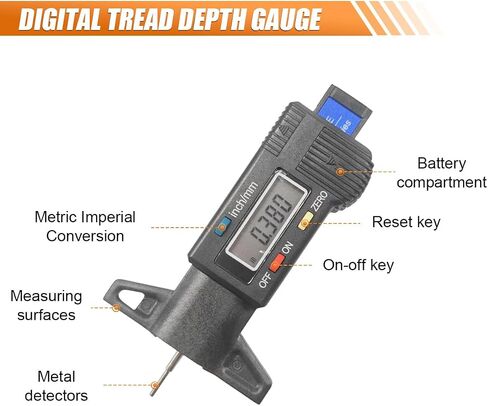 شاشة LCD Display Tire Tread Depth ، اختبار إطارات المدقق الرقمي مع تحويل بوصة/مم من 0-1 بوصات ، أداة قياس القياس المحمولة لشاحنة الدراجات النارية للسيارة (الأزرق) in Kuwait
