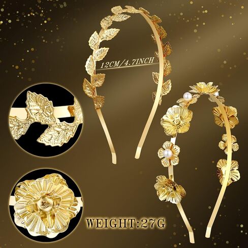 Xunyee 6 PCS Gold Leaf Headbands مجموعة عظم رأس اللؤلؤ للنساء الإلحاحات الإلهية اليونانية زهرة Faux Paux Hairband Metal Metal Prompiece Crown Hairband for Women Girl ( in Saudi Arabia