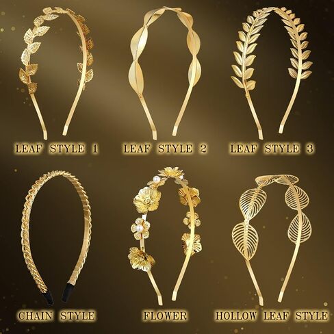 Xunyee 6 PCS Gold Leaf Headbands مجموعة عظم رأس اللؤلؤ للنساء الإلحاحات الإلهية اليونانية زهرة Faux Paux Hairband Metal Metal Prompiece Crown Hairband for Women Girl ( in Saudi Arabia