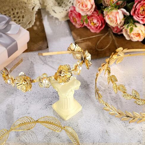 Xunyee 6 PCS Gold Leaf Headbands مجموعة عظم رأس اللؤلؤ للنساء الإلحاحات الإلهية اليونانية زهرة Faux Paux Hairband Metal Metal Prompiece Crown Hairband for Women Girl ( in Saudi Arabia