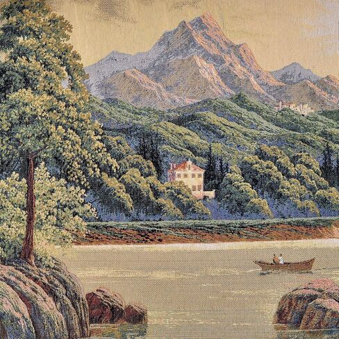 Vintage Nature Tapestry Wall Hanging Set with Telescopic Rod & Tassels - Jacquard Woven Fabric Aesthetic Lake & Mountain Landscape Wall Tapestry for Bedroom/Living Room Decor Green Art (42"x27") in Kuwait