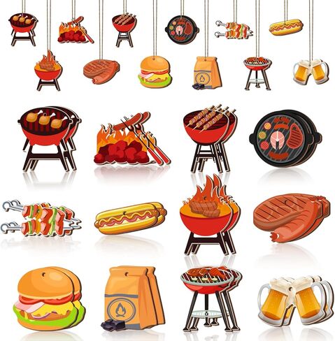 24 PCS Barbecue Theme Hanging Ornaments Wooden, BBQ Grilling Wood Hanging Pendants for Summer Picnic Birthday Baby Shower Party, BBQ Cutouts DIY Crafts Home Christmas Tree Decor in Saudi Arabia
