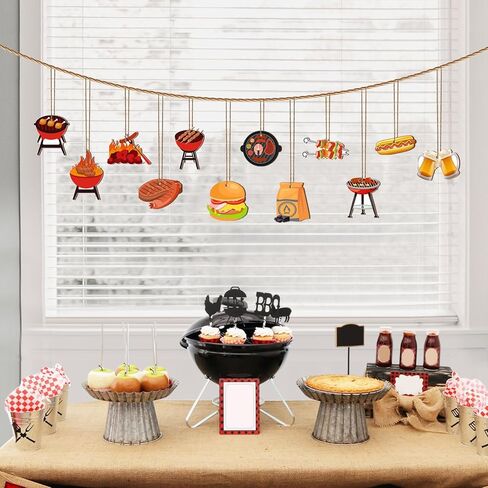 24 PCS Barbecue Theme Hanging Ornaments Wooden, BBQ Grilling Wood Hanging Pendants for Summer Picnic Birthday Baby Shower Party, BBQ Cutouts DIY Crafts Home Christmas Tree Decor in Saudi Arabia