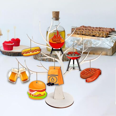 24 PCS Barbecue Theme Hanging Ornaments Wooden, BBQ Grilling Wood Hanging Pendants for Summer Picnic Birthday Baby Shower Party, BBQ Cutouts DIY Crafts Home Christmas Tree Decor in Saudi Arabia